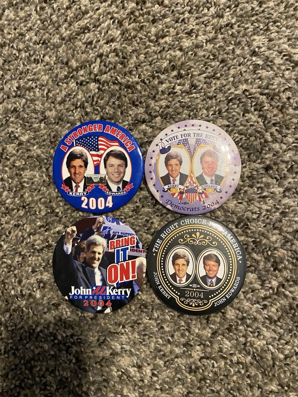 4 John Kerry Political Campaign Pinback Buttons KERRY 2004 EDWARDS